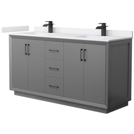 A large image of the Wyndham Collection WCF414166D-VCA-UNSMXX Dark Gray / White Cultured Marble Top / Matte Black Hardware