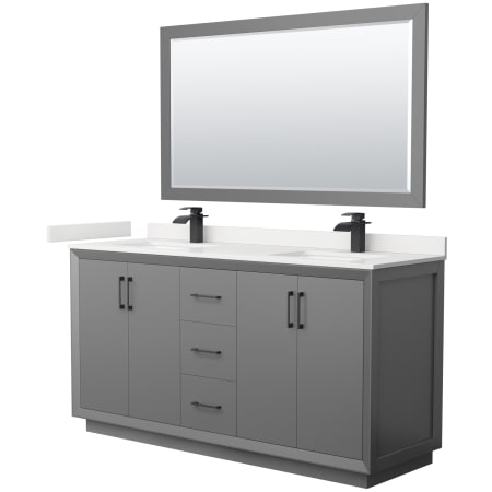 A large image of the Wyndham Collection WCF414166D-QTZ-UNSM58 Dark Gray / White Quartz Top / Matte Black Hardware