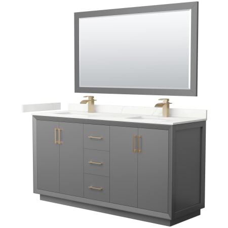 A large image of the Wyndham Collection WCF414166D-QTZ-UNSM58 Dark Gray / Giotto Quartz Top / Satin Bronze Hardware