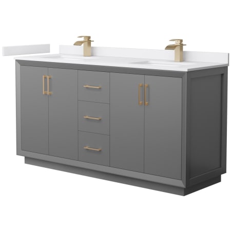 A large image of the Wyndham Collection WCF414166D-VCA-UNSMXX Dark Gray / White Cultured Marble Top / Satin Bronze Hardware