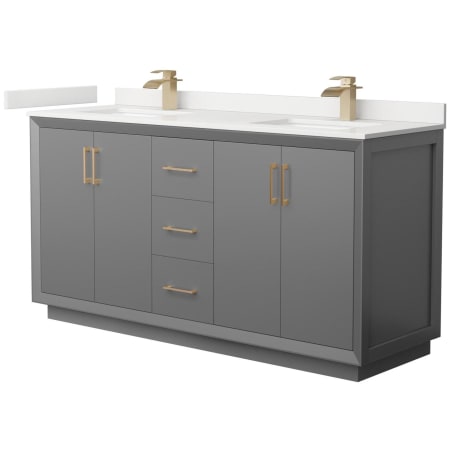 A large image of the Wyndham Collection WCF414166D-QTZ-UNSMXX Dark Gray / White Quartz Top / Satin Bronze Hardware