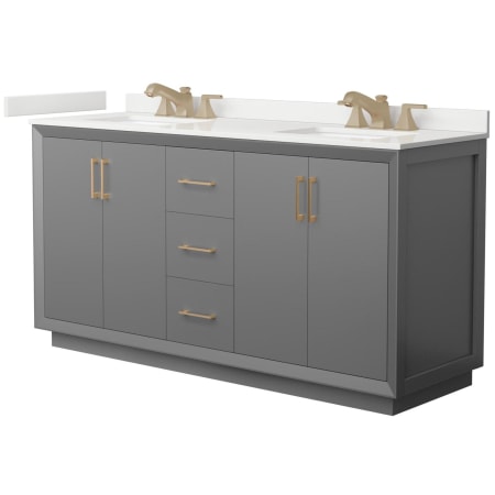 A large image of the Wyndham Collection WCF414166D-QTZ-US3MXX Dark Gray / White Quartz Top / Satin Bronze Hardware