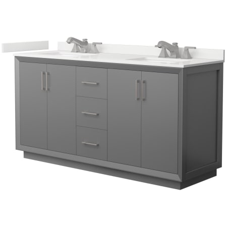 A large image of the Wyndham Collection WCF414166D-QTZ-US3MXX Dark Gray / White Quartz Top / Brushed Nickel Hardware