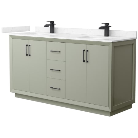 A large image of the Wyndham Collection WCF414166D-VCA-UNSMXX Light Green / Carrara Cultured Marble Top / Matte Black Hardware