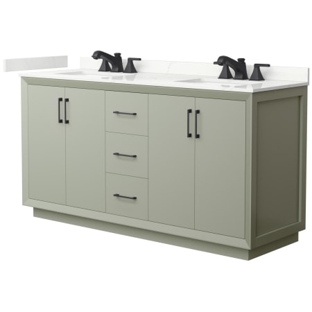 A large image of the Wyndham Collection WCF414166D-QTZ-US3MXX Light Green / Giotto Quartz Top / Matte Black Hardware