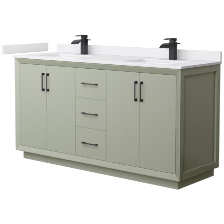 A large image of the Wyndham Collection WCF414166D-VCA-UNSMXX Light Green / White Cultured Marble Top / Matte Black Hardware