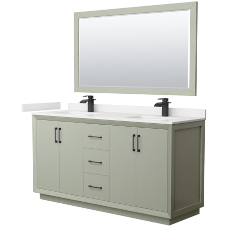 A large image of the Wyndham Collection WCF414166D-QTZ-UNSM58 Light Green / White Quartz Top / Matte Black Hardware