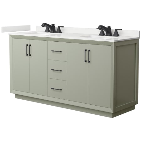 A large image of the Wyndham Collection WCF414166D-QTZ-US3MXX Light Green / White Quartz Top / Matte Black Hardware