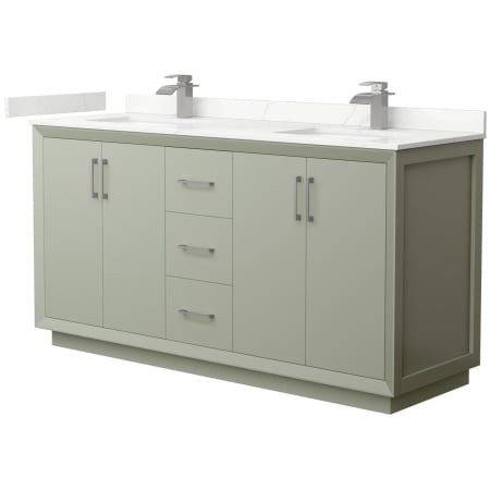 A large image of the Wyndham Collection WCF414166D-QTZ-UNSMXX Light Green / Giotto Quartz Top / Brushed Nickel Hardware