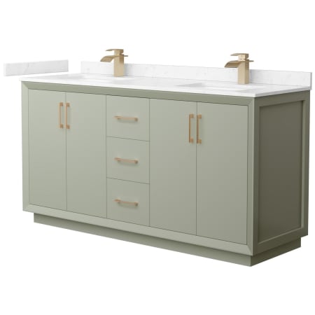 A large image of the Wyndham Collection WCF414166D-VCA-UNSMXX Light Green / Carrara Cultured Marble Top / Satin Bronze Hardware