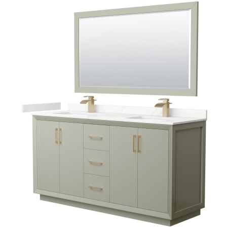 A large image of the Wyndham Collection WCF414166D-QTZ-UNSM58 Light Green / Giotto Quartz Top / Satin Bronze Hardware