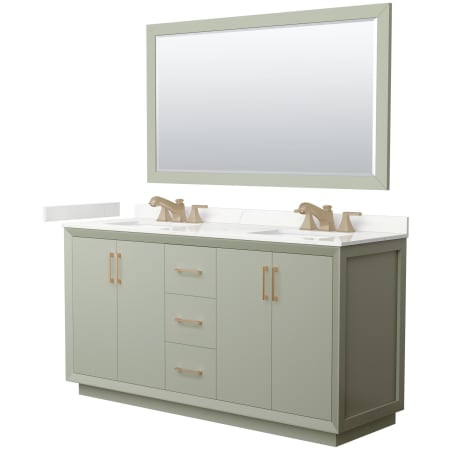 A large image of the Wyndham Collection WCF414166D-QTZ-US3M58 Light Green / Giotto Quartz Top / Satin Bronze Hardware