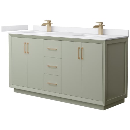A large image of the Wyndham Collection WCF414166D-VCA-UNSMXX Light Green / White Cultured Marble Top / Satin Bronze Hardware