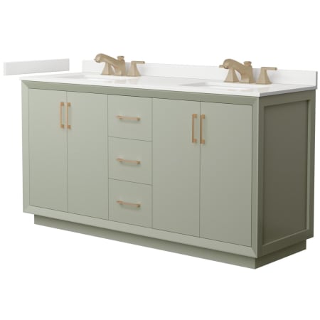 A large image of the Wyndham Collection WCF414166D-QTZ-US3MXX Light Green / White Quartz Top / Satin Bronze Hardware