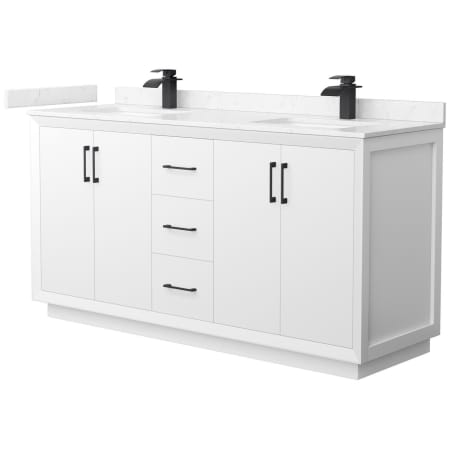 A large image of the Wyndham Collection WCF414166D-VCA-UNSMXX White / Carrara Cultured Marble Top / Matte Black Hardware