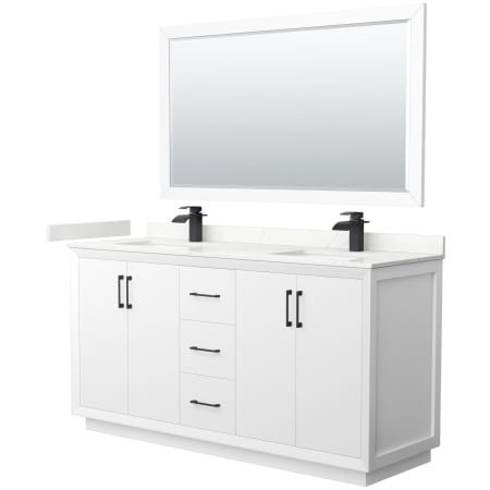 A large image of the Wyndham Collection WCF414166D-QTZ-UNSM58 White / Giotto Quartz Top / Matte Black Hardware