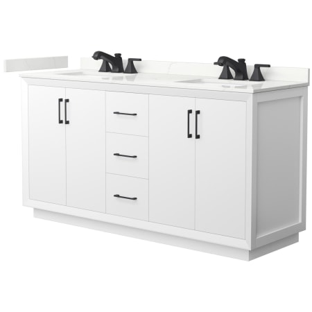 A large image of the Wyndham Collection WCF414166D-QTZ-US3MXX White / Giotto Quartz Top / Matte Black Hardware