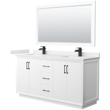 A large image of the Wyndham Collection WCF414166D-QTZ-UNSM58 White / White Quartz Top / Matte Black Hardware