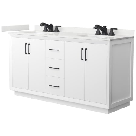 A large image of the Wyndham Collection WCF414166D-QTZ-US3MXX White / White Quartz Top / Matte Black Hardware