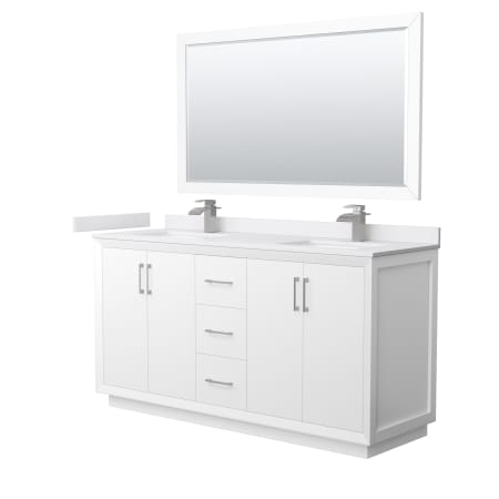 A large image of the Wyndham Collection WCF414166D-VCA-UNSM58 White / White Cultured Marble Top / Brushed Nickel Hardware