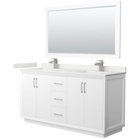 A large image of the Wyndham Collection WCF414166D-QTZ-UNSM58 White / White Quartz Top / Brushed Nickel Hardware