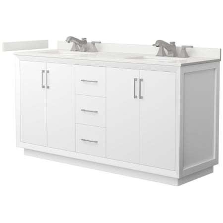 A large image of the Wyndham Collection WCF414166D-QTZ-US3MXX White / White Quartz Top / Brushed Nickel Hardware