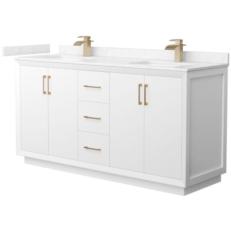 A large image of the Wyndham Collection WCF414166D-VCA-UNSMXX White / Carrara Cultured Marble Top / Satin Bronze Hardware