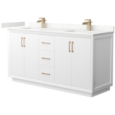 A large image of the Wyndham Collection WCF414166D-QTZ-UNSMXX White / Giotto Quartz Top / Satin Bronze Hardware