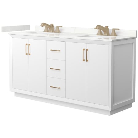 A large image of the Wyndham Collection WCF414166D-QTZ-US3MXX White / Giotto Quartz Top / Satin Bronze Hardware