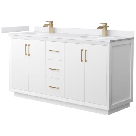 A large image of the Wyndham Collection WCF414166D-VCA-UNSMXX White / White Cultured Marble Top / Satin Bronze Hardware