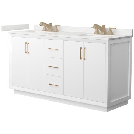 A large image of the Wyndham Collection WCF414166D-QTZ-US3MXX White / White Quartz Top / Satin Bronze Hardware