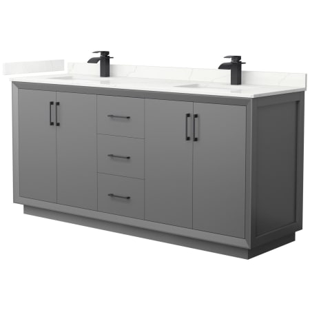 A large image of the Wyndham Collection WCF414172D-QTZ-UNSMXX Dark Gray / Giotto Quartz Top / Matte Black Hardware