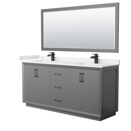 A large image of the Wyndham Collection WCF414172D-VCA-UNSM70 Dark Gray / White Cultured Marble Top / Matte Black Hardware