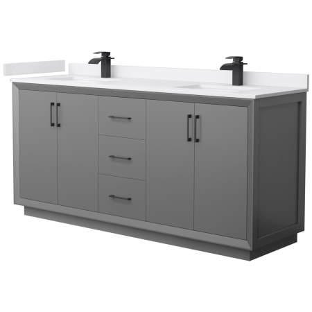 A large image of the Wyndham Collection WCF414172D-VCA-UNSMXX Dark Gray / White Cultured Marble Top / Matte Black Hardware