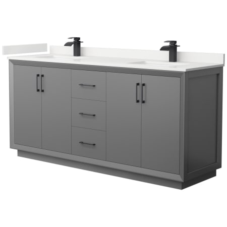 A large image of the Wyndham Collection WCF414172D-QTZ-UNSMXX Dark Gray / White Quartz Top / Matte Black Hardware