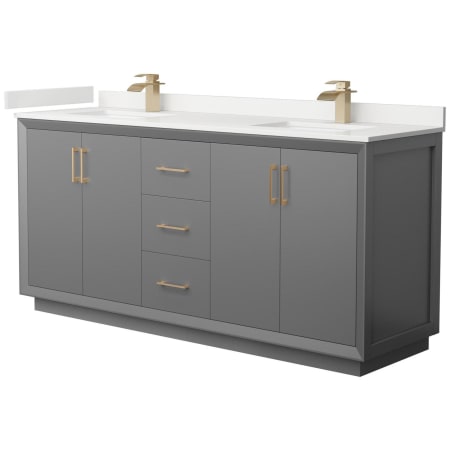 A large image of the Wyndham Collection WCF414172D-QTZ-UNSMXX Dark Gray / White Quartz Top / Satin Bronze Hardware