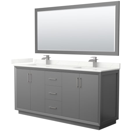 A large image of the Wyndham Collection WCF414172D-QTZ-UNSM70 Dark Gray / Giotto Quartz Top / Brushed Nickel Hardware
