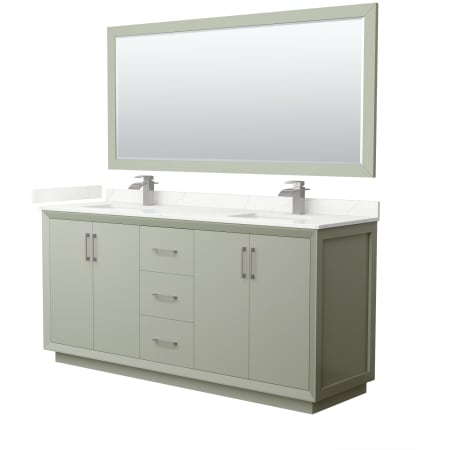 A large image of the Wyndham Collection WCF414172D-QTZ-UNSM70 Light Green / Giotto Quartz Top / Brushed Nickel Hardware