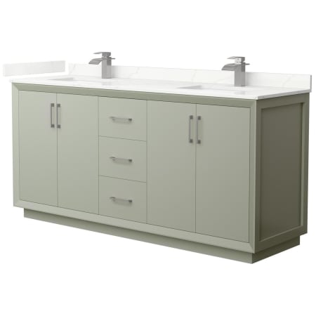 A large image of the Wyndham Collection WCF414172D-QTZ-UNSMXX Light Green / Giotto Quartz Top / Brushed Nickel Hardware