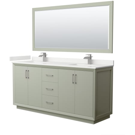 A large image of the Wyndham Collection WCF414172D-QTZ-UNSM70 Light Green / White Quartz Top / Brushed Nickel Hardware