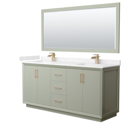 A large image of the Wyndham Collection WCF414172D-VCA-UNSM70 Light Green / Carrara Cultured Marble Top / Satin Bronze Hardware