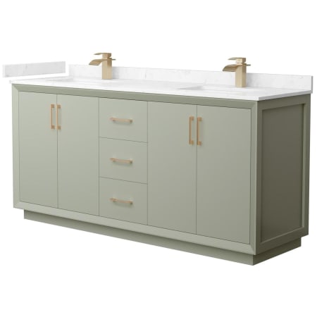 A large image of the Wyndham Collection WCF414172D-VCA-UNSMXX Light Green / Carrara Cultured Marble Top / Satin Bronze Hardware