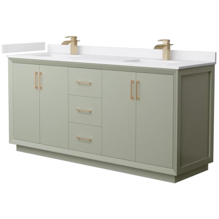 A large image of the Wyndham Collection WCF414172D-VCA-UNSMXX Light Green / White Cultured Marble Top / Satin Bronze Hardware