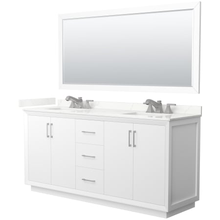 A large image of the Wyndham Collection WCF414172D-QTZ-US3M70 White / Giotto Quartz Top / Brushed Nickel Hardware