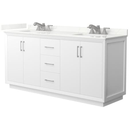 A large image of the Wyndham Collection WCF414172D-QTZ-US3MXX White / Giotto Quartz Top / Brushed Nickel Hardware