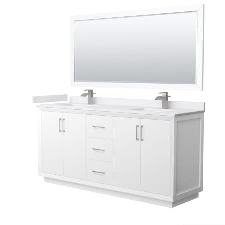 A large image of the Wyndham Collection WCF414172D-VCA-UNSM70 White / White Cultured Marble Top / Brushed Nickel Hardware