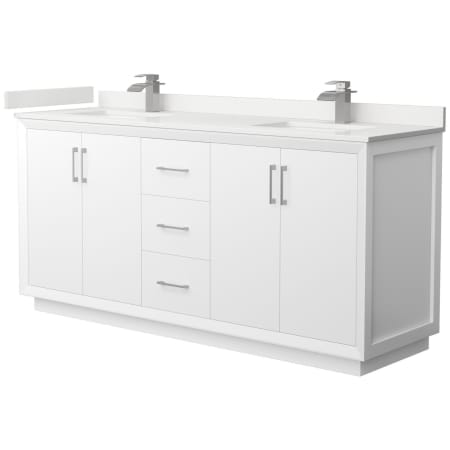 A large image of the Wyndham Collection WCF414172D-QTZ-UNSMXX White / White Quartz Top / Brushed Nickel Hardware