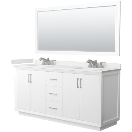 A large image of the Wyndham Collection WCF414172D-QTZ-US3M70 White / White Quartz Top / Brushed Nickel Hardware