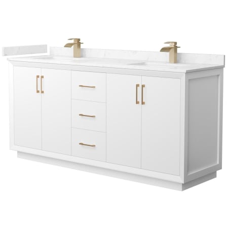 A large image of the Wyndham Collection WCF414172D-VCA-UNSMXX White / Carrara Cultured Marble Top / Satin Bronze Hardware