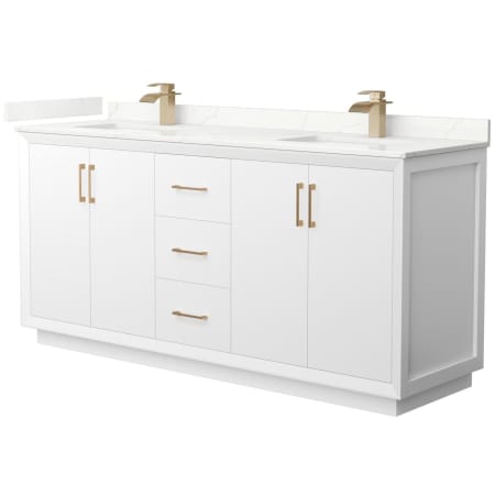 A large image of the Wyndham Collection WCF414172D-QTZ-UNSMXX White / Giotto Quartz Top / Satin Bronze Hardware